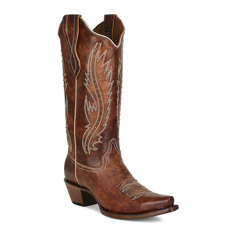 Circle G Ladies Tan Embroidery & Studs Snip Toe Boot L2068