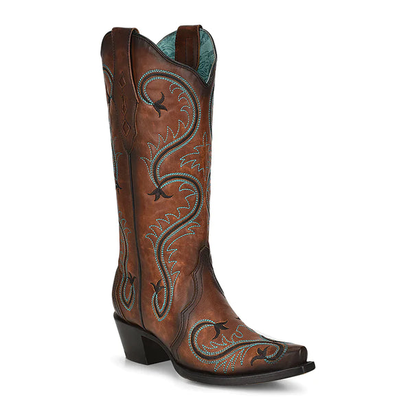 Corral Ladies Brown Turquoise Embroidery Snip Teo Boots Z5090