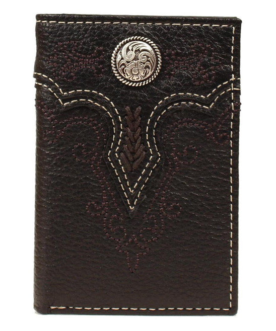 Black Rodeo Embroidered Leather Tri-Fold Wallet A3517201